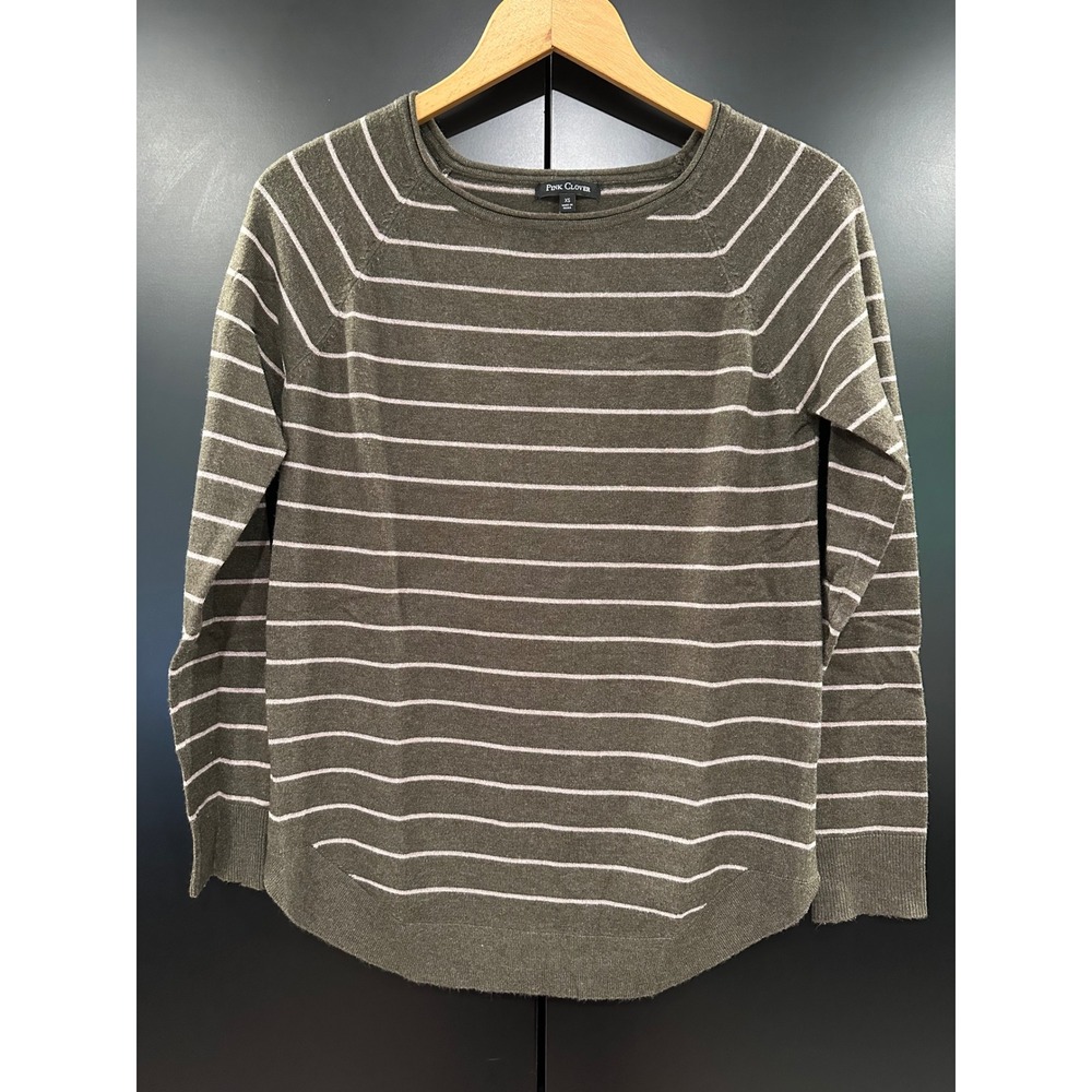 Pink Clover Women XS Olive Green White Striped Raglan Knit Sweater 52013ST